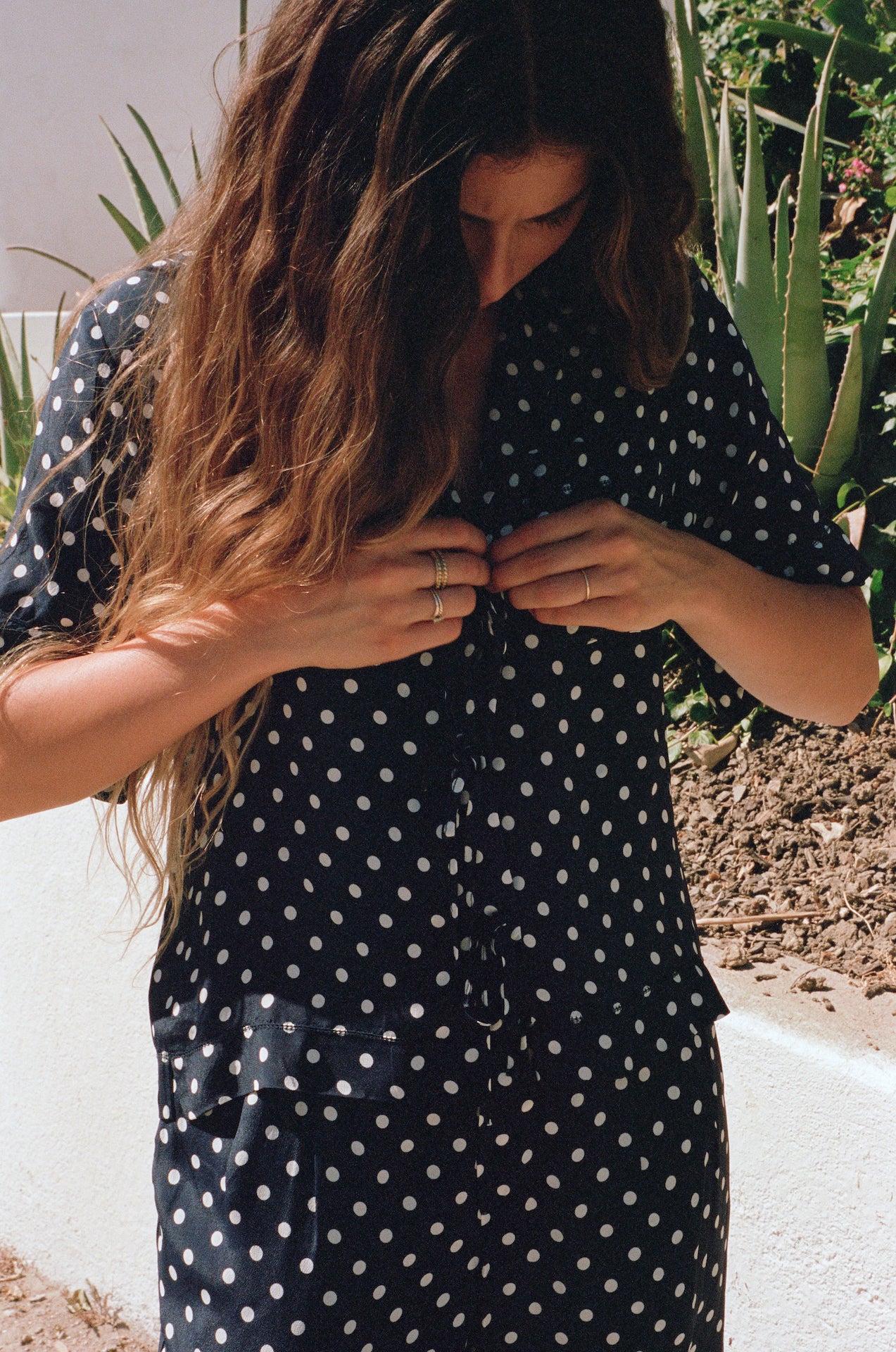 Inez Shirt Navy Polka Dot