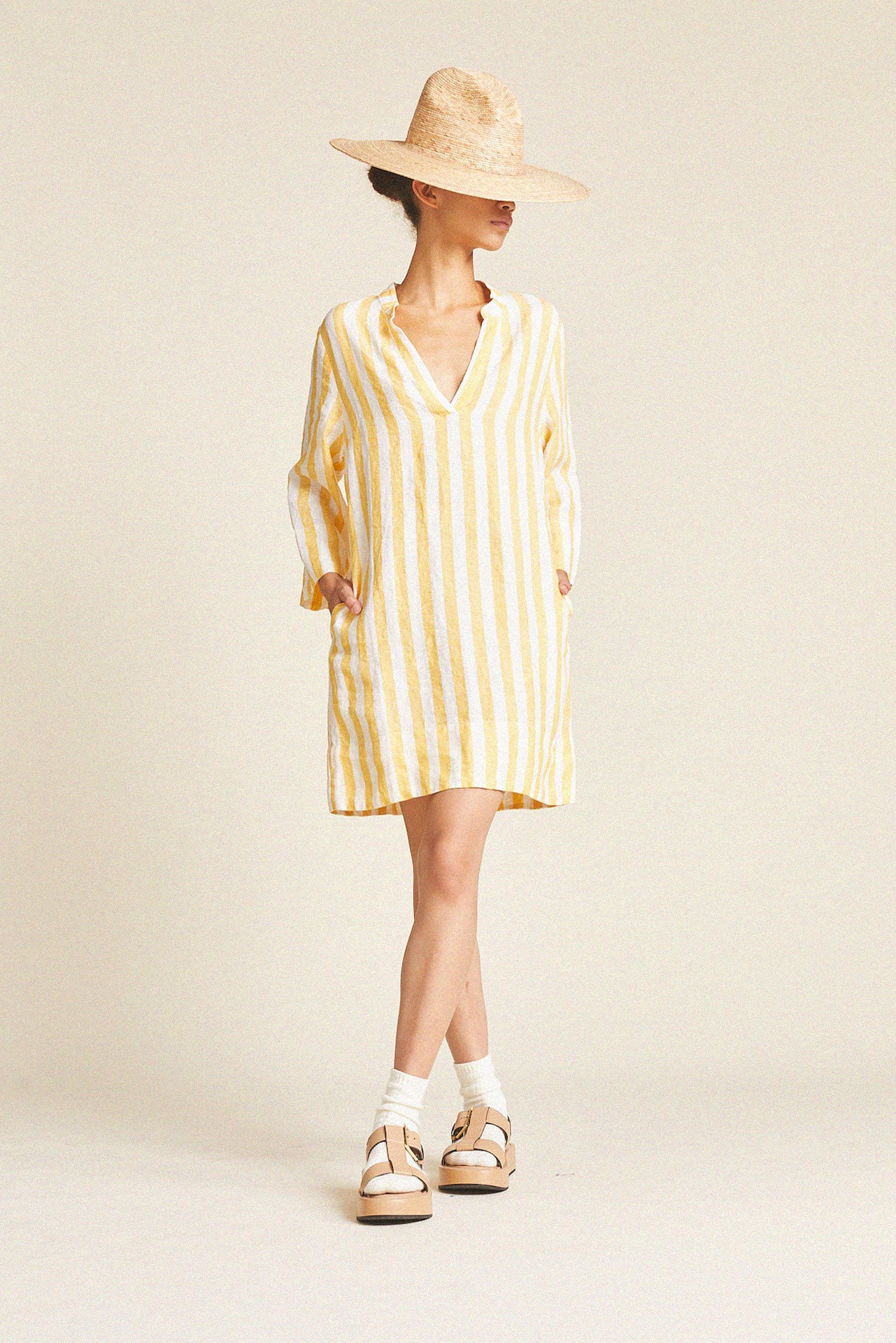 Lucca Shift Dress Yellow Awning Stripe