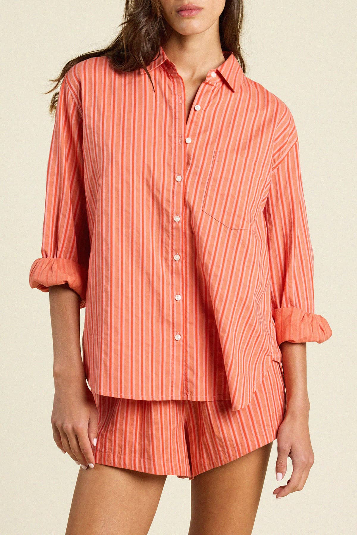 Blake Oversized Shirt Terracotta Stripe