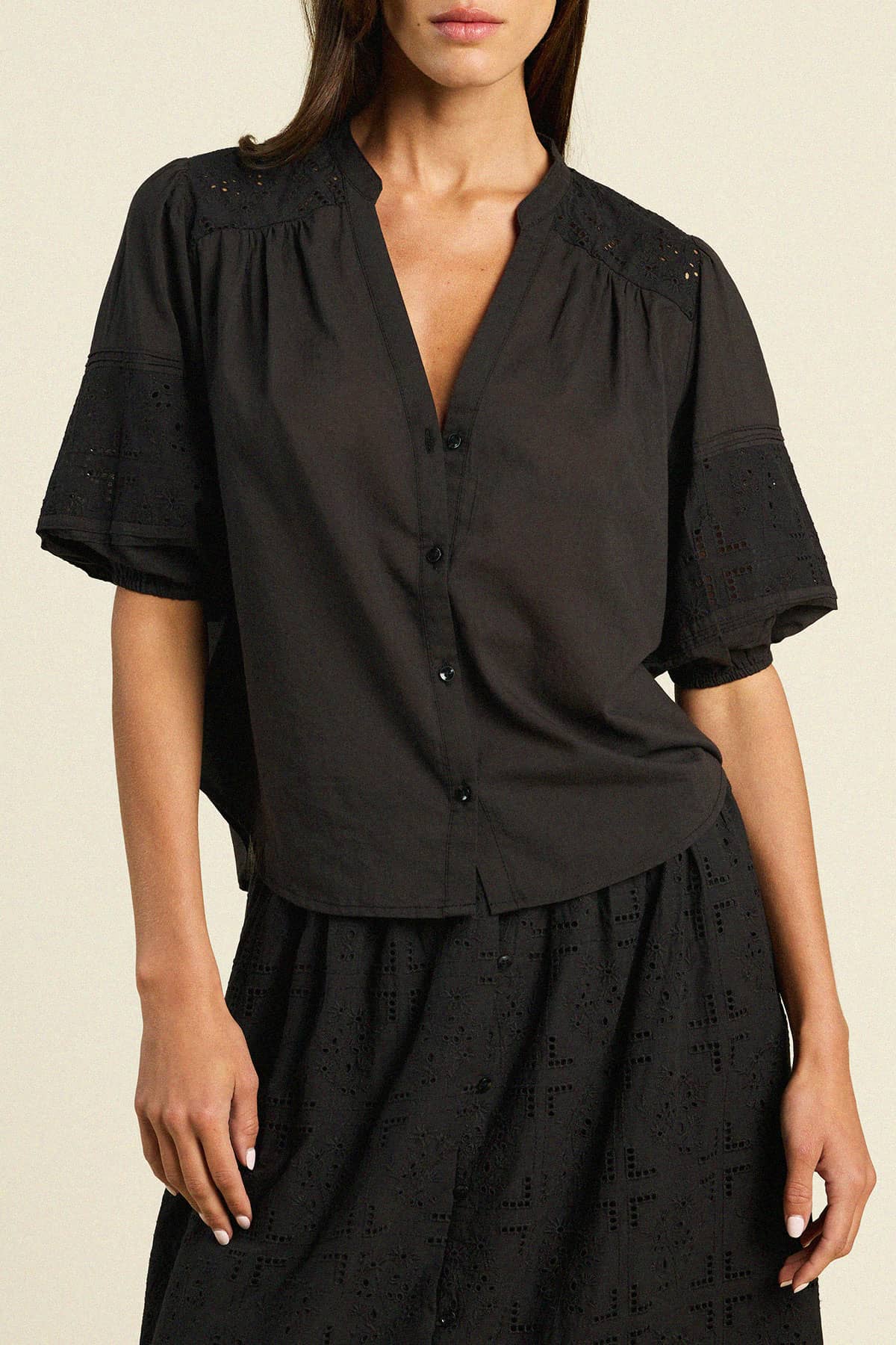 Loren Blouse Black Handkerchief Eyelet