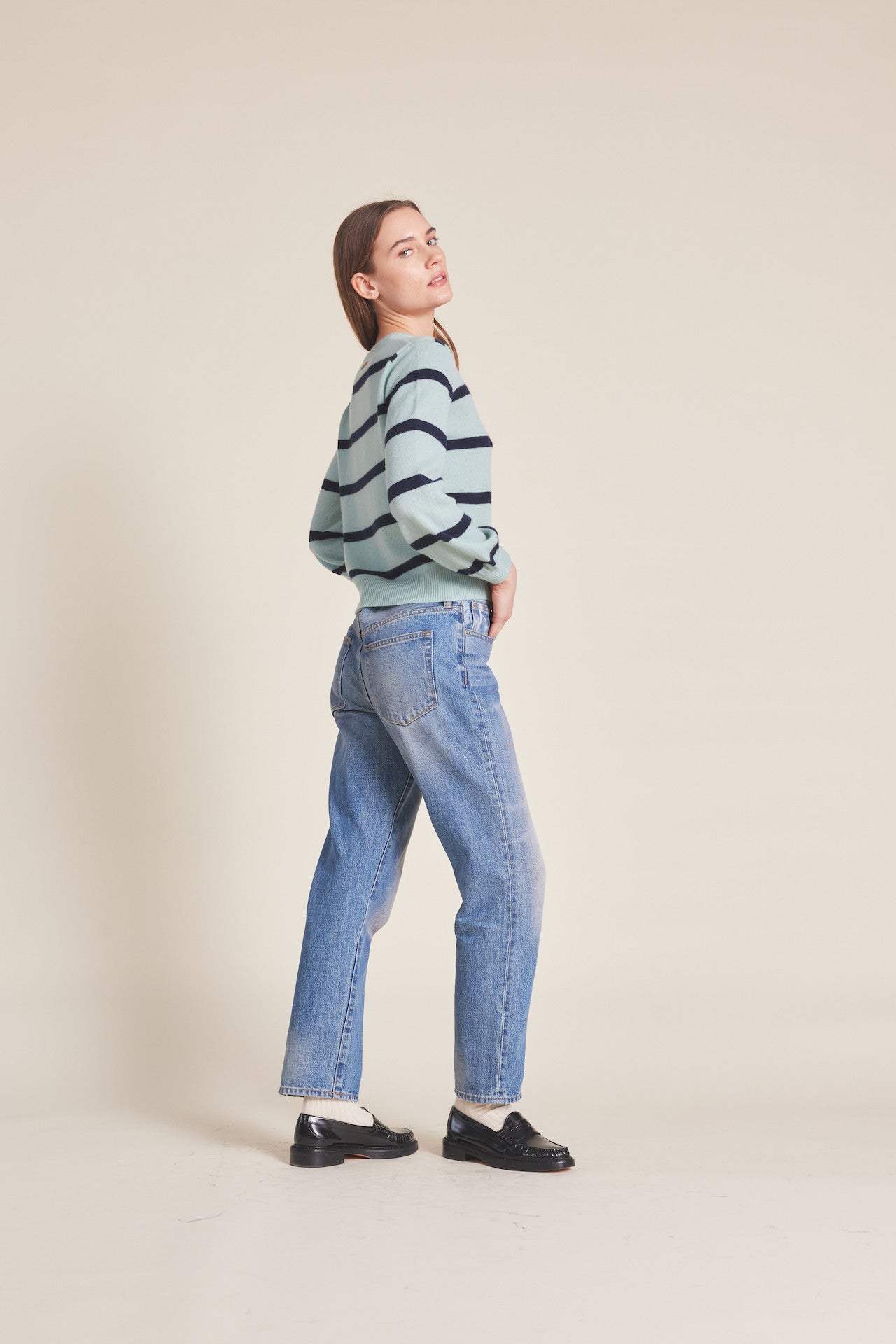 Ryann Sweater Green/Navy Stripe