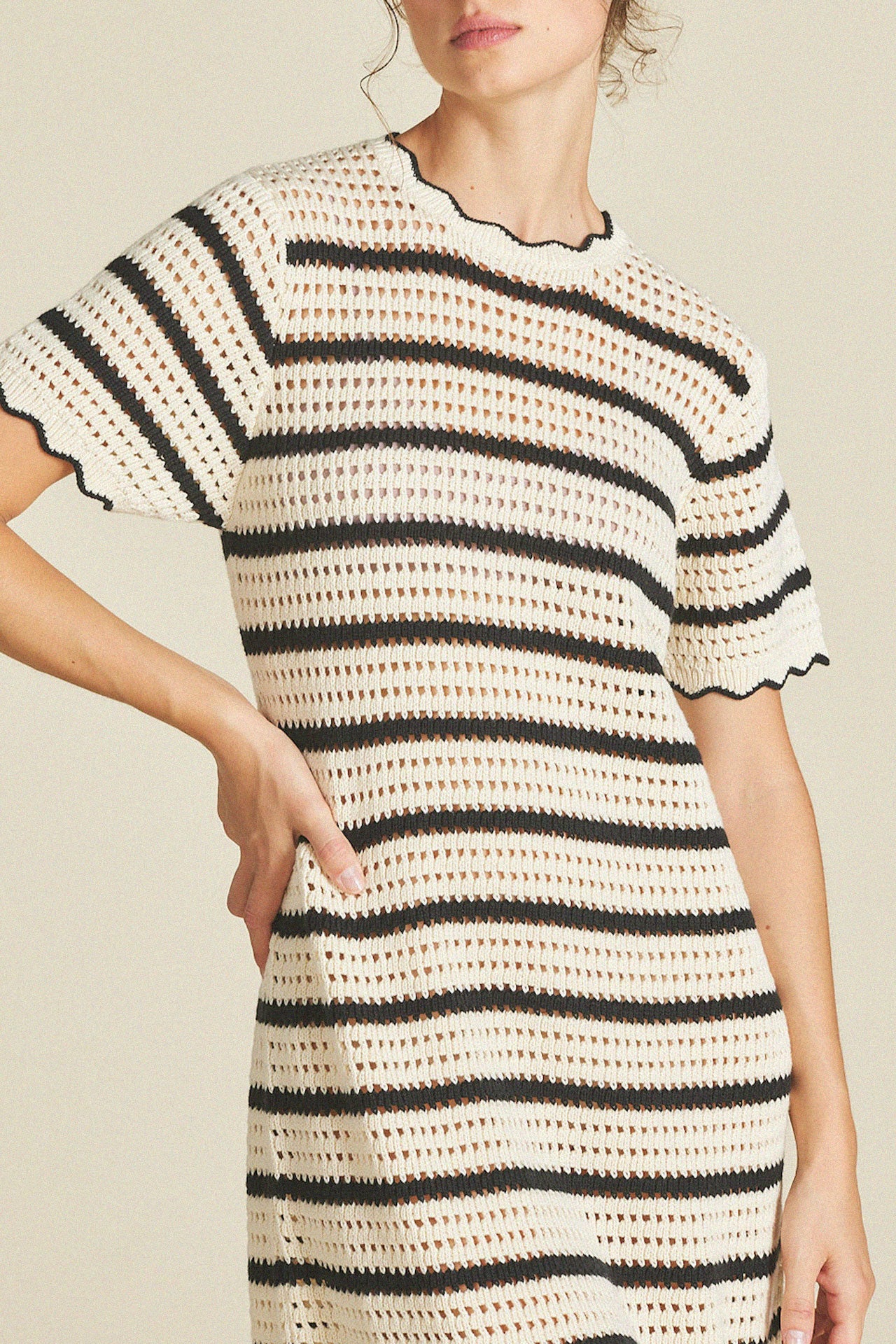 Mer Knit Dress Antique White/Black Stripe