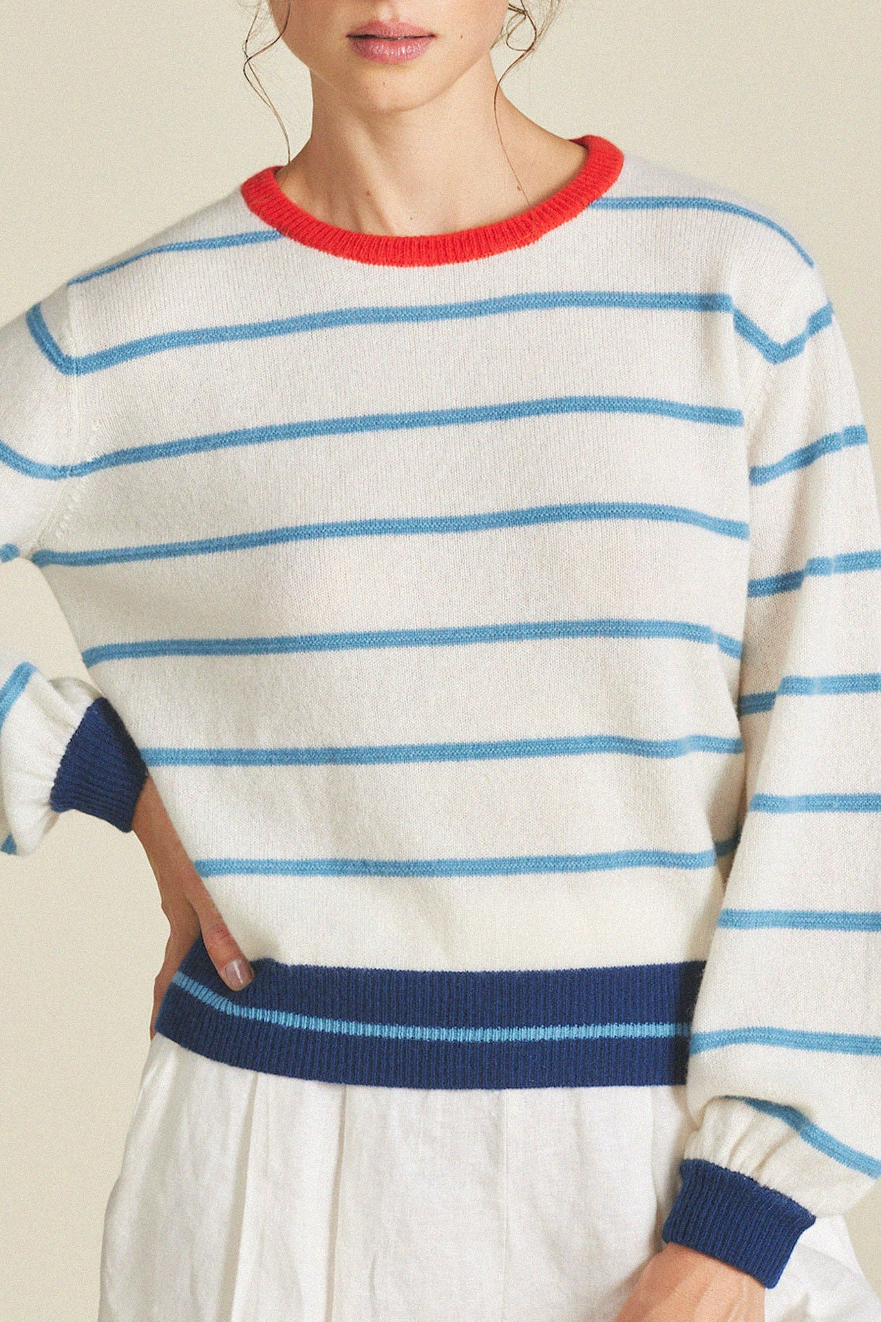 Ryann Sweater Antique White With Blue Stripe