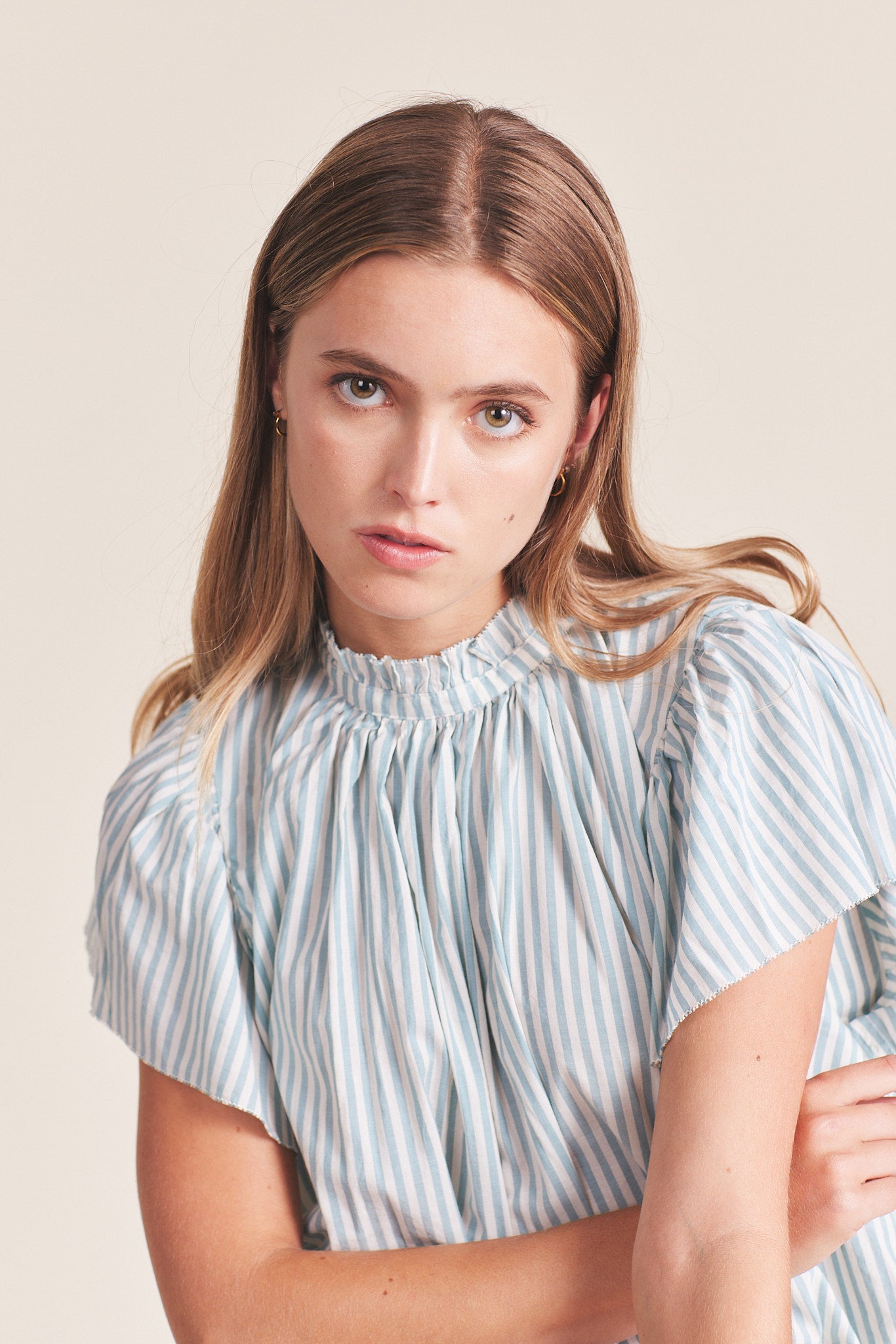 Carla Highneck Shirt Aquifer Stripe
