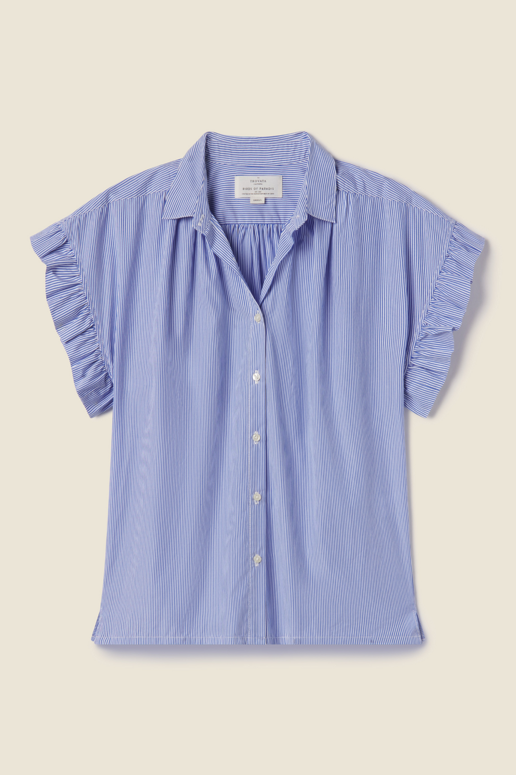 Marianne B Ruffle Sleeve Shirt Blue/White Stripe