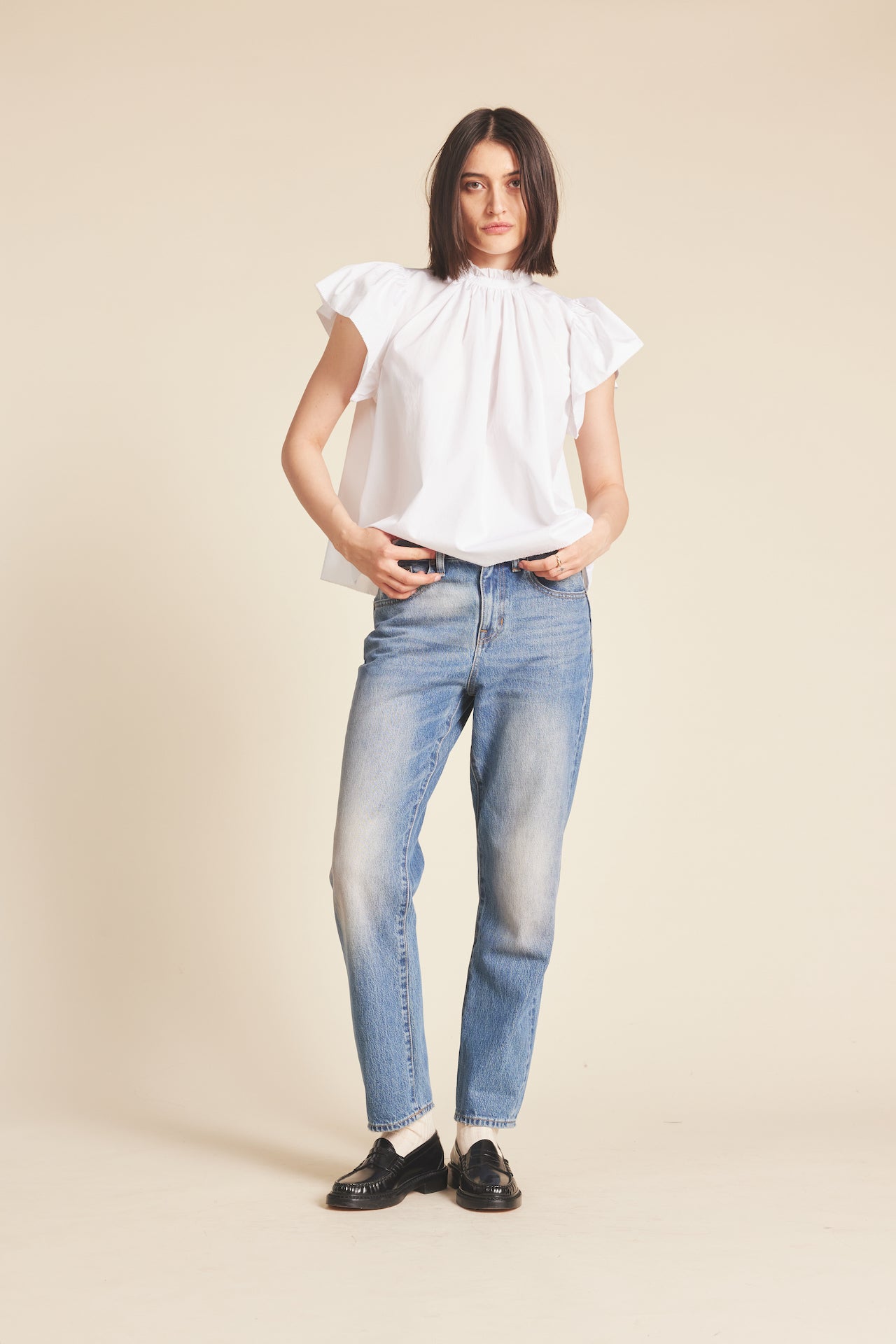 Carla Highneck Shirt White Poplin