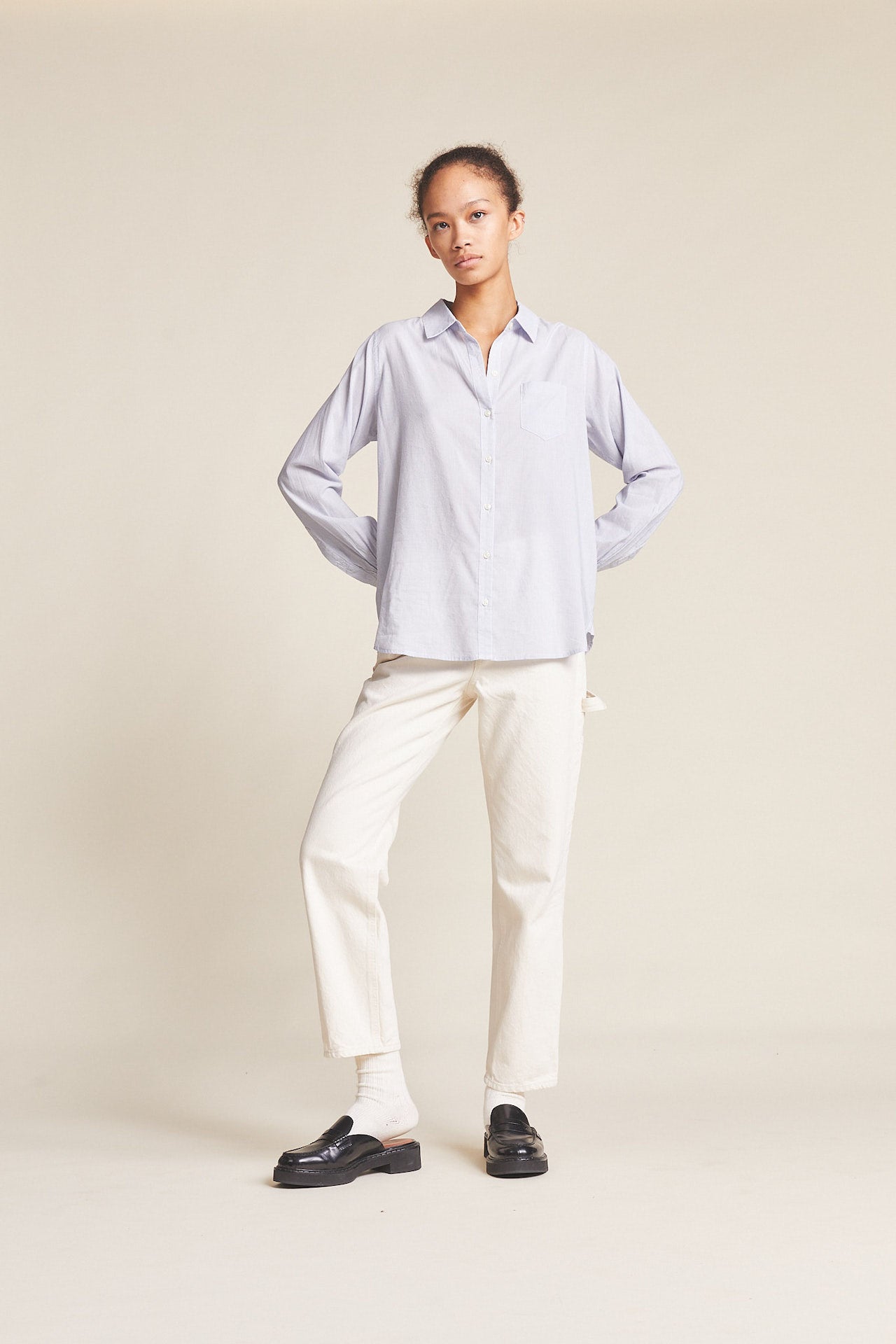 Grace Classic Shirt Navy Micro Stripe